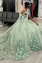 Delia | Sage Green Flower Quinceanera Dresses with Bows – Perfect for Memorable Celebrations - Sage - PromDressClub